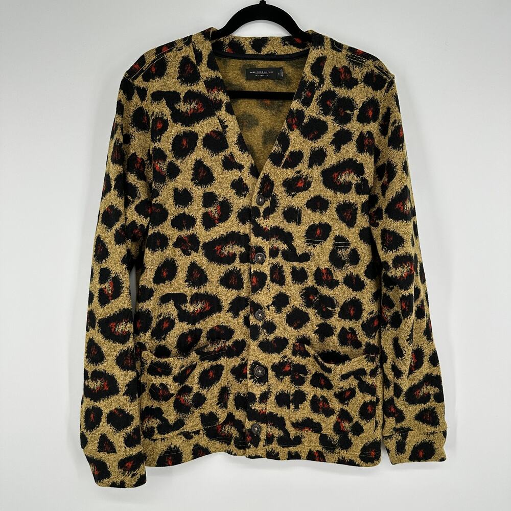 Junk Food Clothing Leopard Print Button Front Long Sleeve Cardigan Medium